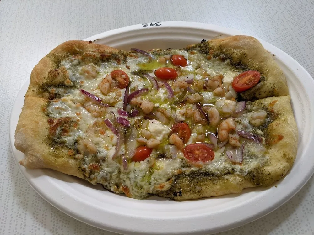 Shrimp Feta Pesto Pizza